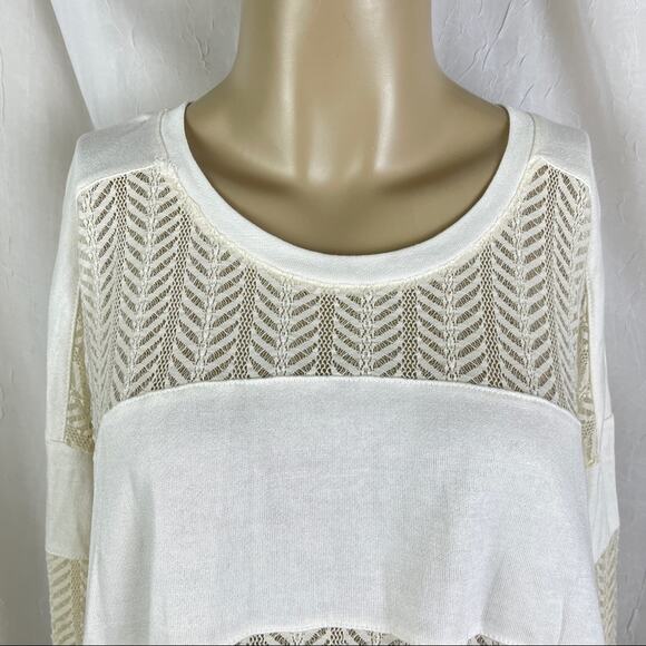 🫶🏼 NWT Cream Lace Panel Shirt Sheer Flowy Slouchy 3/4 Sleeves Forever 21 XS - Picture 2 of 16